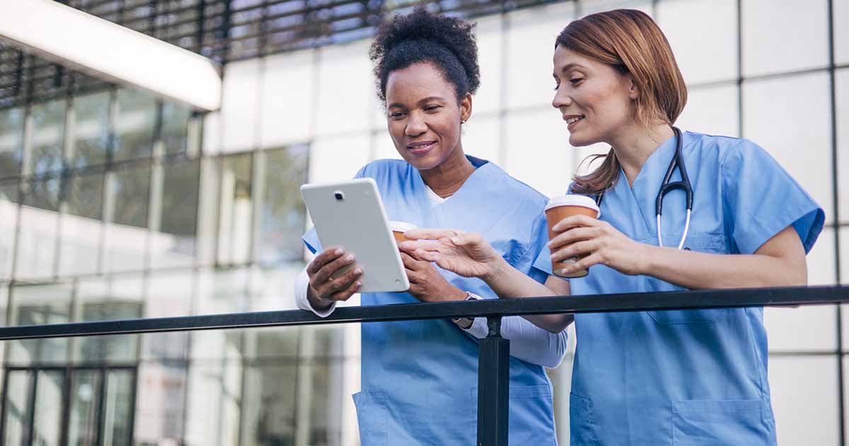 Healthcare workers talking Healthcare workers talking