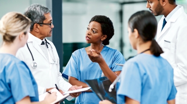 Group of healthcare workers talking