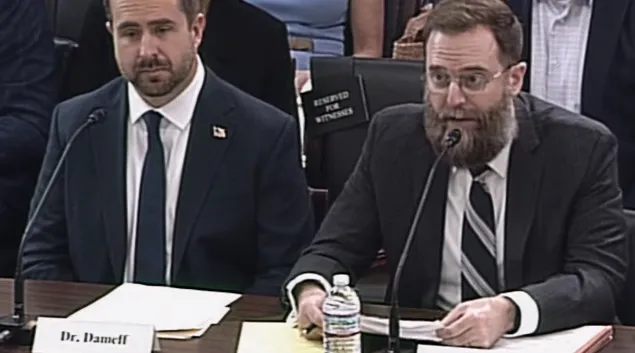 Erik Decker (right) of Intermountain, speaks Tuesday before a House subcommittee. Seated next to him is Dr. Christian Dameff of the University of California San Diego Health. Erik Decker (right) of Intermountain, speaks Tuesday before a House subcommittee. Seated next to him is Dr. Christian Dameff of the University of California San Diego Health.