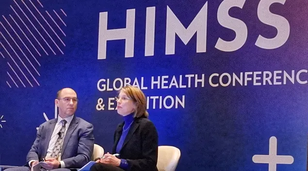 Tom Leary, senior vice president and head of government relations at HIMSS, and Janet Hamilton, executive director, CSTE, at the HIMSS25 conference in Las Vegas Monday. Tom Leary, senior vice president and head of government relations at HIMSS, and Janet Hamilton, executive director, CSTE, at the HIMSS25 conference in Las Vegas Monday.